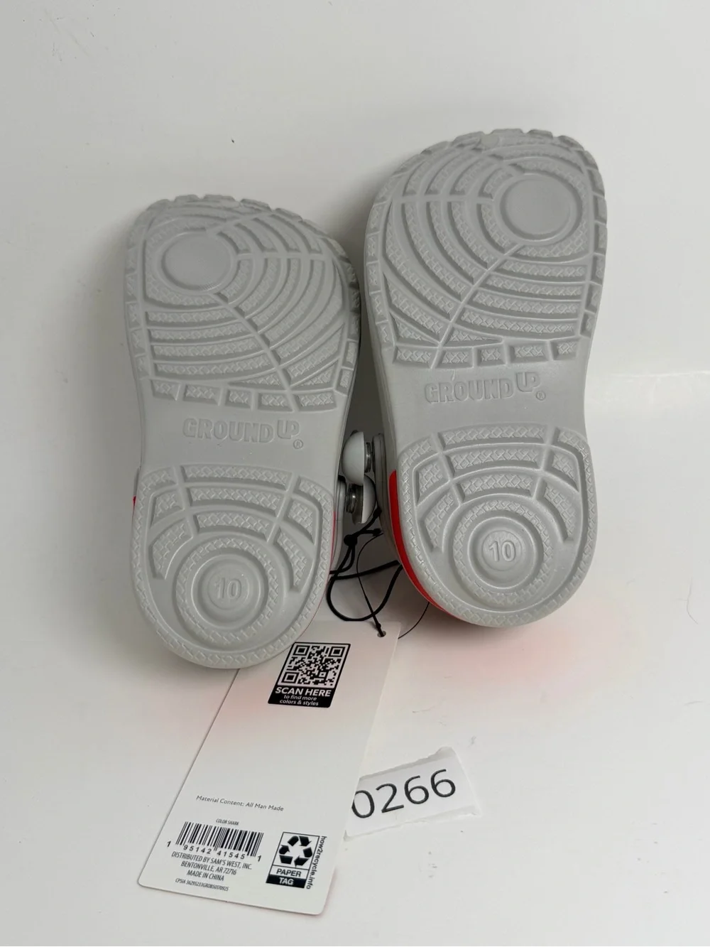 Kids Shark Clog Sandals in Light Gray with Red Accent